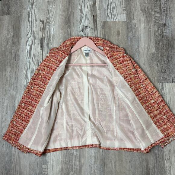 Chico’s Embellished Collar Cuff Tweed Jacket Multicolor Plaid Women’s Size Large - Picture 3 of 16